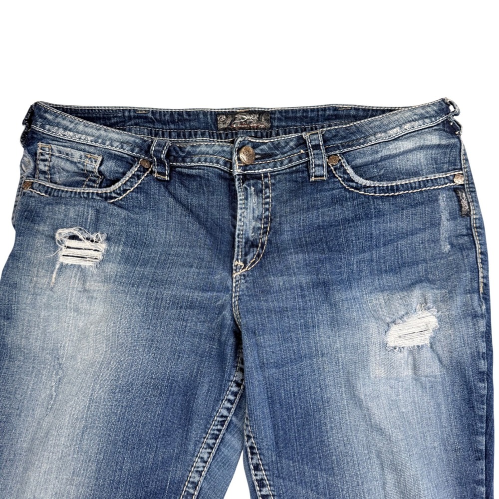 Silver Jeans Co Pioneer Distressed Bootcut Jeans Blue W1579SJ8398 Womens 18 L33 - Picture 3 of 13